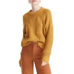 Madewell Everett Cable Knit Alpaca Wool Blend Sweater In Heather Cumin Sz Medium